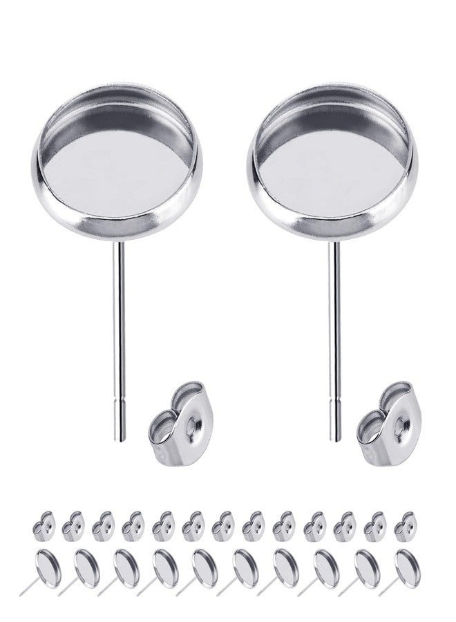 BEADNOVA Cabochon Setting Post 60pcs Blank Earring Studs 10mm Stainless Steel Cabochon Setting Ear Stud with Stainless Steel Backs for Resin DIY Earring Making (10mm, 60pcs) - Image 1